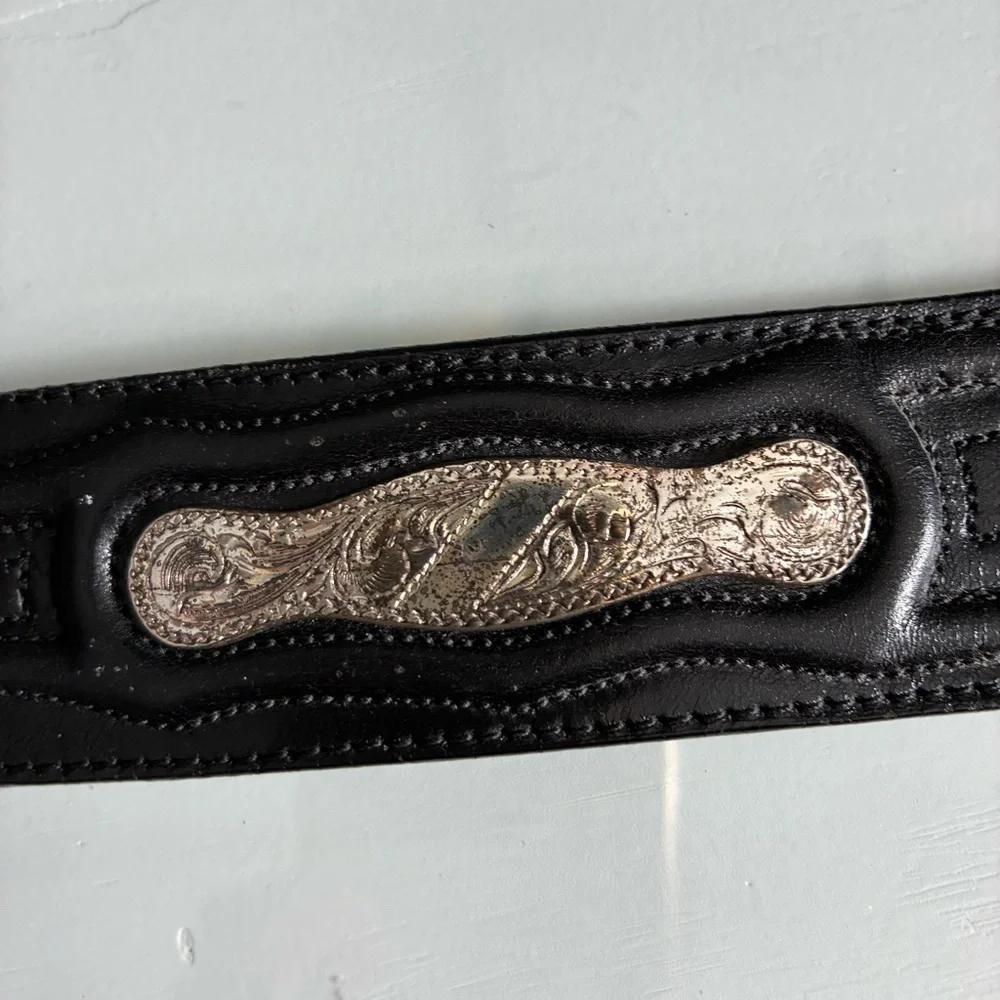 Western Black Leather Men’s Belt with Silver Accents Size 36